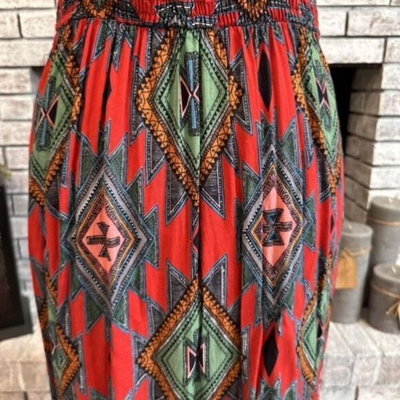 Angie Abstract Tank Bohemian Boho Maxi Sun Dress Black Red Medium Southwestern - Picture 9 of 11
